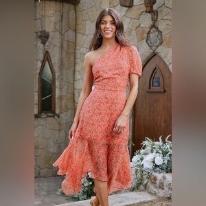 Cupshe Flowy Asymmetrical Floral One Shoulder Ruffle Hem Midi Size L RefCPS077‎